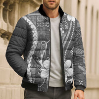 Samoa Siapo Tribal Pattern Bomber Puffer Jacket Light Gray Polynesian Plumeria Tapa Motif LT9 - Polynesian Pride