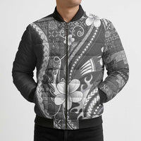 Samoa Siapo Tribal Pattern Bomber Puffer Jacket Light Gray Polynesian Plumeria Tapa Motif LT9 - Polynesian Pride