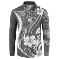 Samoa Siapo Tribal Pattern Button Sweatshirt Light Gray Polynesian Plumeria Tapa Motif LT9 Gray - Polynesian Pride