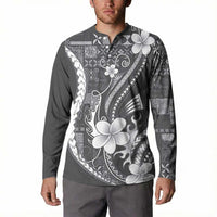 Samoa Siapo Tribal Pattern Button Sweatshirt Light Gray Polynesian Plumeria Tapa Motif LT9 - Polynesian Pride