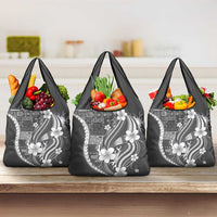 Samoa Siapo Tribal Pattern Grocery Bag Light Gray Polynesian Plumeria Tapa Motif LT9 3-pack One Size Gray - Polynesian Pride