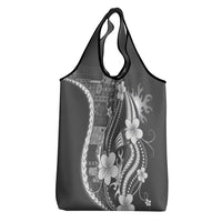 Samoa Siapo Tribal Pattern Grocery Bag Light Gray Polynesian Plumeria Tapa Motif LT9 - Polynesian Pride
