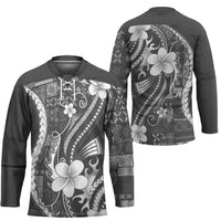 Samoa Siapo Tribal Pattern Hockey Jersey Light Gray Polynesian Plumeria Tapa Motif LT9 - Polynesian Pride