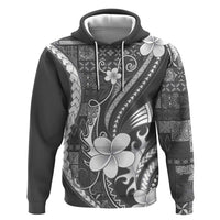 Samoa Siapo Tribal Pattern Hoodie Light Gray Polynesian Plumeria Tapa Motif