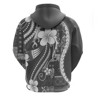 Samoa Siapo Tribal Pattern Hoodie Light Gray Polynesian Plumeria Tapa Motif