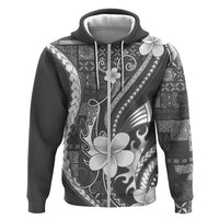 Samoa Siapo Tribal Pattern Hoodie Light Gray Polynesian Plumeria Tapa Motif