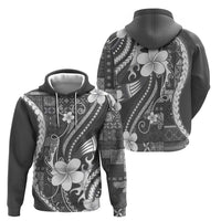 Samoa Siapo Tribal Pattern Hoodie Light Gray Polynesian Plumeria Tapa Motif