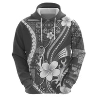 Samoa Siapo Tribal Pattern Hoodie Light Gray Polynesian Plumeria Tapa Motif