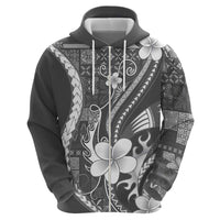 Samoa Siapo Tribal Pattern Hoodie Light Gray Polynesian Plumeria Tapa Motif