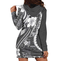 Samoa Siapo Tribal Pattern Hoodie Dress Light Gray Polynesian Plumeria Tapa Motif LT9 - Polynesian Pride