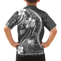 Samoa Siapo Tribal Pattern Kid Hawaiian Shirt Light Gray Polynesian Plumeria Tapa Motif LT9 - Polynesian Pride