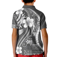 Samoa Siapo Tribal Pattern Kid Polo Shirt Light Gray Polynesian Plumeria Tapa Motif LT9 - Polynesian Pride