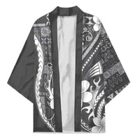 Samoa Siapo Tribal Pattern Kimono Light Gray Polynesian Plumeria Tapa Motif LT9 Unisex Gray - Polynesian Pride