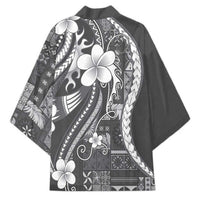 Samoa Siapo Tribal Pattern Kimono Light Gray Polynesian Plumeria Tapa Motif LT9 - Polynesian Pride