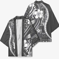Samoa Siapo Tribal Pattern Kimono Light Gray Polynesian Plumeria Tapa Motif LT9 - Polynesian Pride