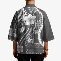 Samoa Siapo Tribal Pattern Kimono Light Gray Polynesian Plumeria Tapa Motif LT9 - Polynesian Pride
