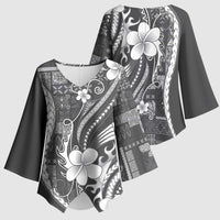 Samoa Siapo Tribal Pattern Kimono Sleeve Blouse Light Gray Polynesian Plumeria Tapa Motif LT9 - Polynesian Pride