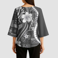 Samoa Siapo Tribal Pattern Kimono Sleeve Blouse Light Gray Polynesian Plumeria Tapa Motif LT9 - Polynesian Pride