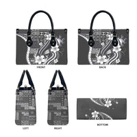 Samoa Siapo Tribal Pattern Leather Bag Light Gray Polynesian Plumeria Tapa Motif LT9 - Polynesian Pride