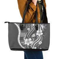 Samoa Siapo Tribal Pattern Leather Tote Bag Light Gray Polynesian Plumeria Tapa Motif LT9 - Polynesian Pride