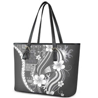 Samoa Siapo Tribal Pattern Leather Tote Bag Light Gray Polynesian Plumeria Tapa Motif LT9 - Polynesian Pride