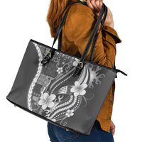 Samoa Siapo Tribal Pattern Leather Tote Bag Light Gray Polynesian Plumeria Tapa Motif LT9 - Polynesian Pride