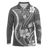 Samoa Siapo Tribal Pattern Long Sleeve Polo Shirt Light Gray Polynesian Plumeria Tapa Motif LT9 Gray - Polynesian Pride