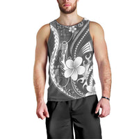 Samoa Siapo Tribal Pattern Men Tank Top Light Gray Polynesian Plumeria Tapa Motif LT9 - Polynesian Pride