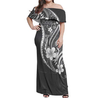 Samoa Siapo Tribal Pattern Off Shoulder Maxi Dress Light Gray Polynesian Plumeria Tapa Motif LT9 Women Gray - Polynesian Pride