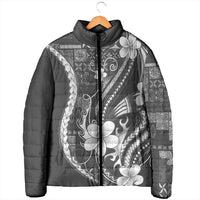 Samoa Siapo Tribal Pattern Padded Jacket Light Gray Polynesian Plumeria Tapa Motif LT9 - Polynesian Pride