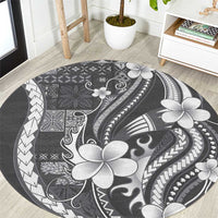 Samoa Siapo Tribal Pattern Round Carpet Light Gray Polynesian Plumeria Tapa Motif LT9 Gray - Polynesian Pride