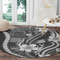 Samoa Siapo Tribal Pattern Round Carpet Light Gray Polynesian Plumeria Tapa Motif LT9 - Polynesian Pride