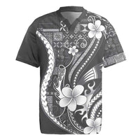 Samoa Siapo Tribal Pattern Rugby Jersey Light Gray Polynesian Plumeria Tapa Motif LT9 Gray - Polynesian Pride