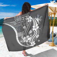 Samoa Siapo Tribal Pattern Sarong Light Gray Polynesian Plumeria Tapa Motif LT9 One Size 44 x 66 inches Gray - Polynesian Pride