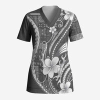 Samoa Siapo Tribal Pattern Scrub Top Light Gray Polynesian Plumeria Tapa Motif LT9 Adult Gray - Polynesian Pride