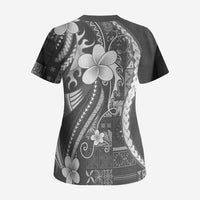 Samoa Siapo Tribal Pattern Scrub Top Light Gray Polynesian Plumeria Tapa Motif LT9 - Polynesian Pride