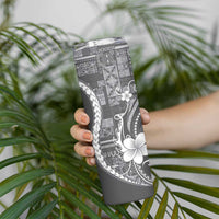 Samoa Siapo Tribal Pattern Skinny Tumbler Light Gray Polynesian Plumeria Tapa Motif LT9 - Polynesian Pride