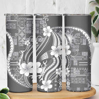 Samoa Siapo Tribal Pattern Skinny Tumbler Light Gray Polynesian Plumeria Tapa Motif LT9 - Polynesian Pride