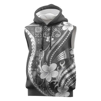 Samoa Siapo Tribal Pattern Sleeveless Hoodie Light Gray Polynesian Plumeria Tapa Motif LT9 Gray - Polynesian Pride