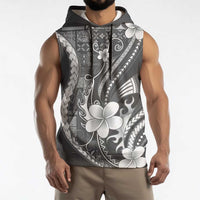 Samoa Siapo Tribal Pattern Sleeveless Hoodie Light Gray Polynesian Plumeria Tapa Motif LT9 - Polynesian Pride