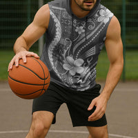 Samoa Siapo Tribal Pattern Sleeveless Hoodie Light Gray Polynesian Plumeria Tapa Motif LT9 - Polynesian Pride