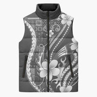 Samoa Siapo Tribal Pattern Sleeveless Puffer Jacket Light Gray Polynesian Plumeria Tapa Motif LT9 Unisex Gray - Polynesian Pride