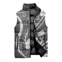 Samoa Siapo Tribal Pattern Sleeveless Puffer Jacket Light Gray Polynesian Plumeria Tapa Motif LT9 - Polynesian Pride