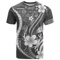 Samoa Siapo Tribal Pattern T Shirt Light Gray Polynesian Plumeria Tapa Motif LT9 Gray - Polynesian Pride
