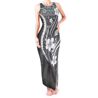 Samoa Siapo Tribal Pattern Tank Maxi Dress Light Gray Polynesian Plumeria Tapa Motif LT9 Women Gray - Polynesian Pride