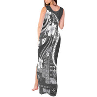 Samoa Siapo Tribal Pattern Tank Maxi Dress Light Gray Polynesian Plumeria Tapa Motif LT9 - Polynesian Pride