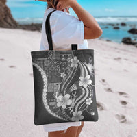 Samoa Siapo Tribal Pattern Tote Bag Light Gray Polynesian Plumeria Tapa Motif LT9 - Polynesian Pride
