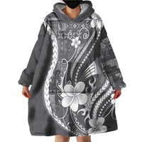 Samoa Siapo Tribal Pattern Wearable Blanket Hoodie Light Gray Polynesian Plumeria Tapa Motif LT9 - Polynesian Pride