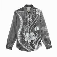 Samoa Siapo Tribal Pattern Women Casual Shirt Light Gray Polynesian Plumeria Tapa Motif LT9 - Polynesian Pride