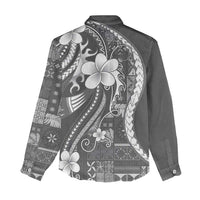 Samoa Siapo Tribal Pattern Women Casual Shirt Light Gray Polynesian Plumeria Tapa Motif LT9 - Polynesian Pride